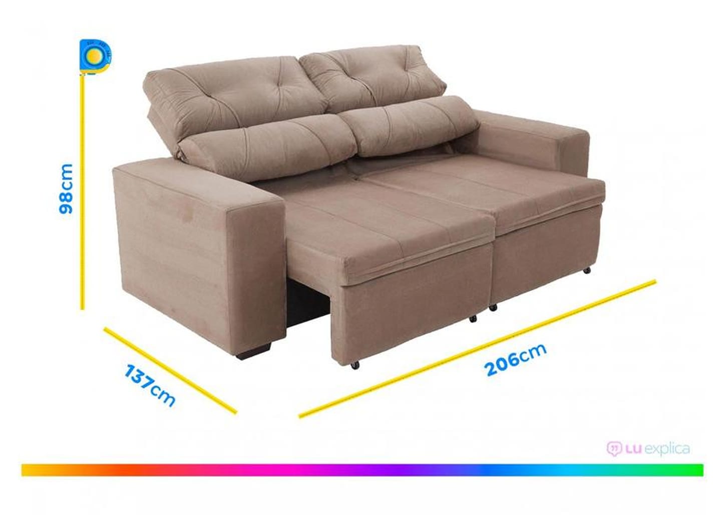 Sofá Retrátil Reclinável 3 Lugares Suede - Bipartido Phormatta Evolution SMP