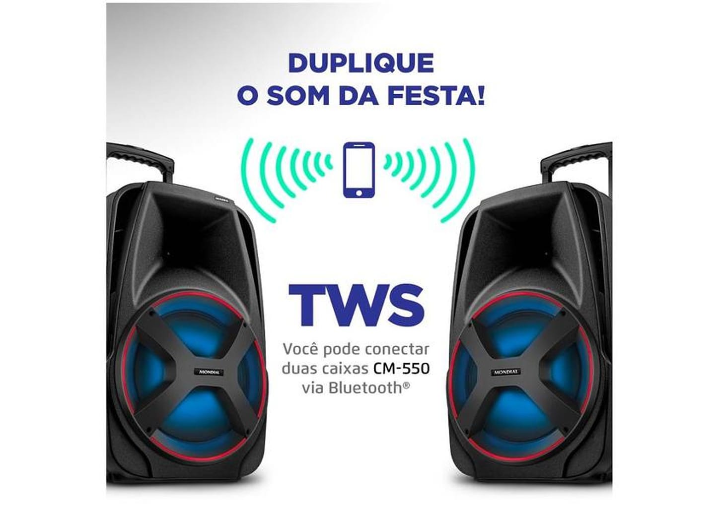 Caixa de Som Mondial Connect Power CM-550 - Bluetooth Amplificada 550W 12” USB