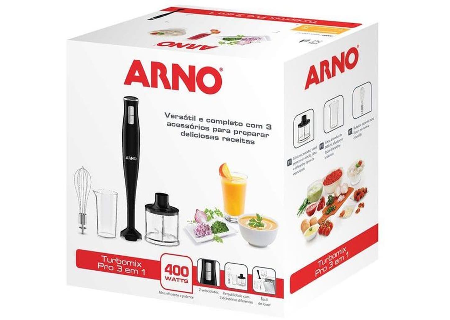 Mixer Arno 3 em 1 400W Preto Turbomix MX31 2 Velocidades com Copo Medidor
