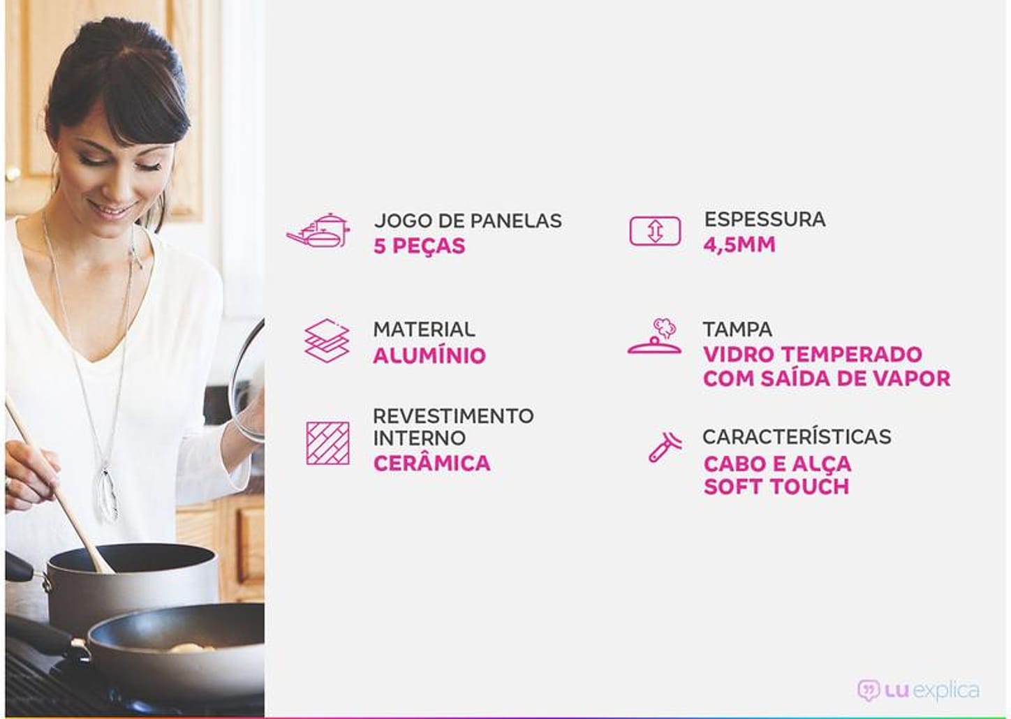 Jogo de Panelas Brinox Revestimento Cerâmico de Alumínio Vanilla 5 Peças Optima
