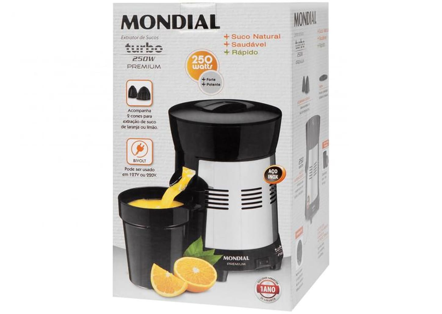 Espremedor de Frutas Mondial Cozinha E-10 Elétrico Inox 250W Capacidade 1L