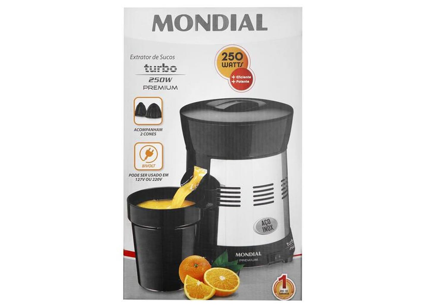 Espremedor de Frutas Mondial Cozinha E-10 Elétrico Inox 250W Capacidade 1L