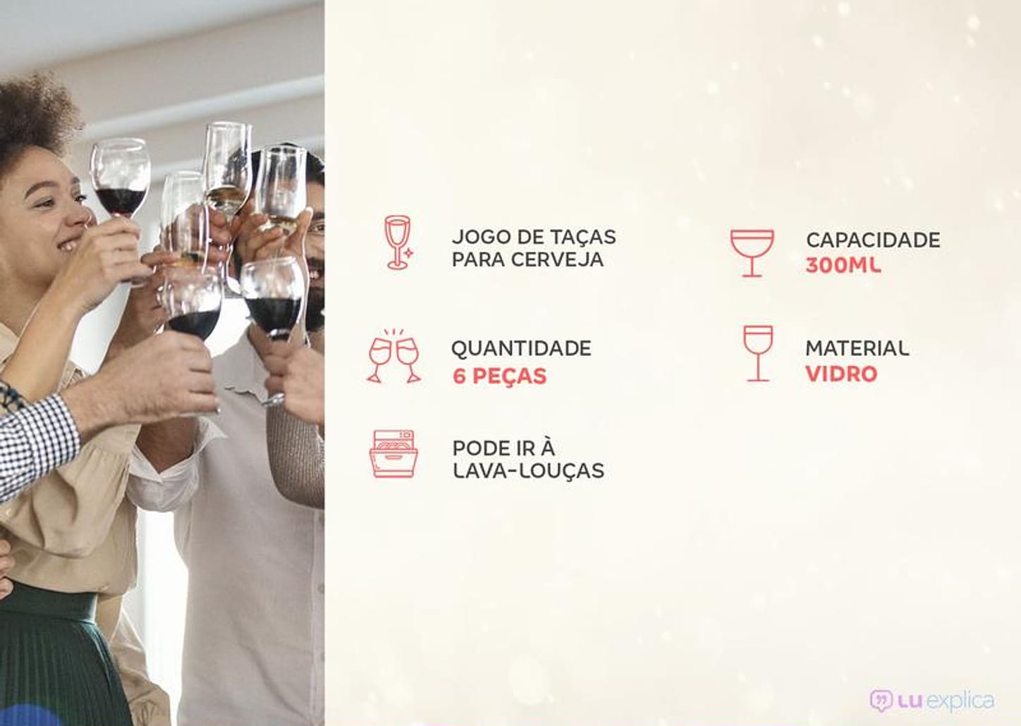 Conjunto de Taças de Vidro para Cerveja 6 Peças 300ml Nadir Floripa 7732