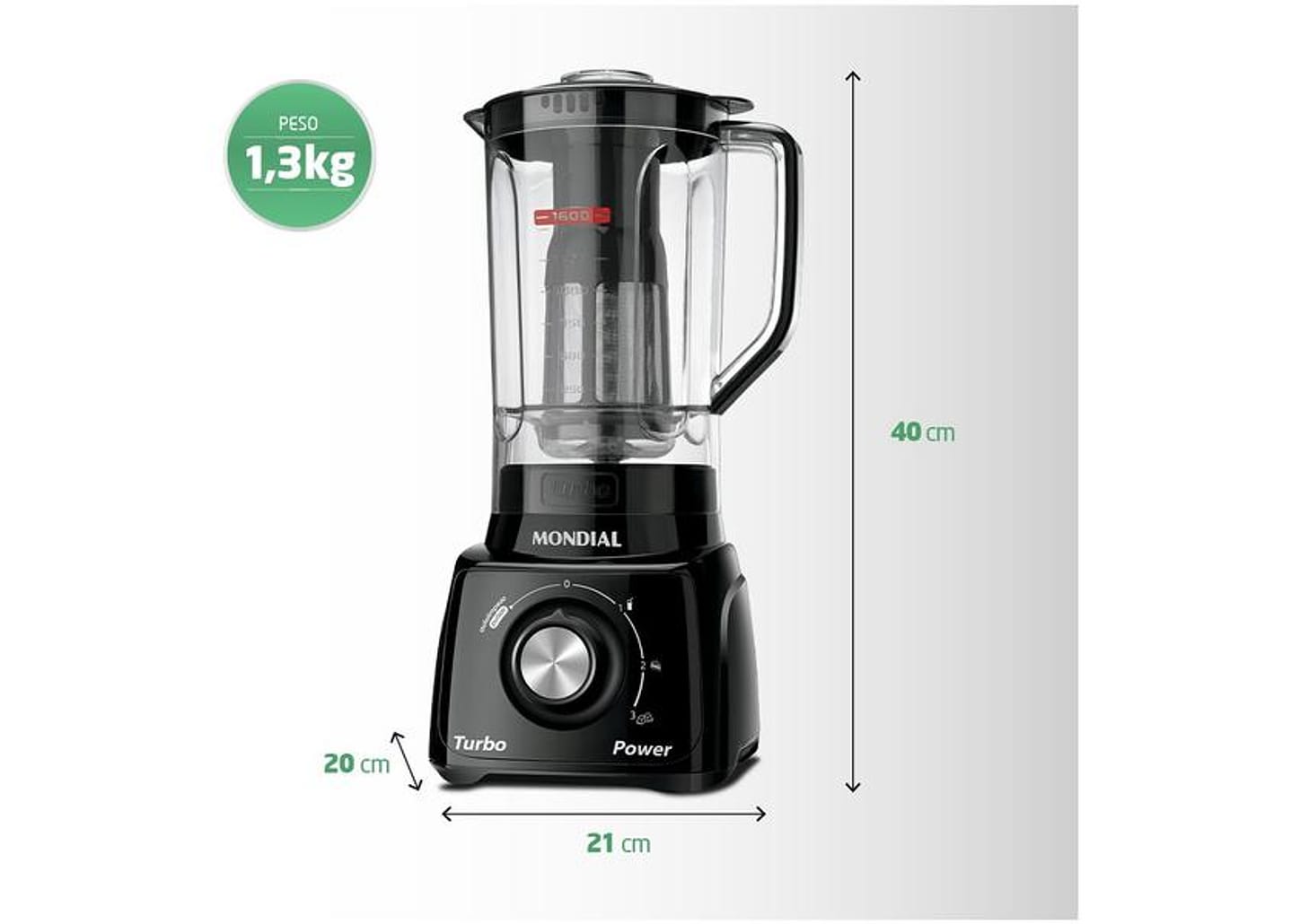 Liquidificador Mondial Turbo Power L-99 FB - Preto com Filtro 3 Velocidades 550W