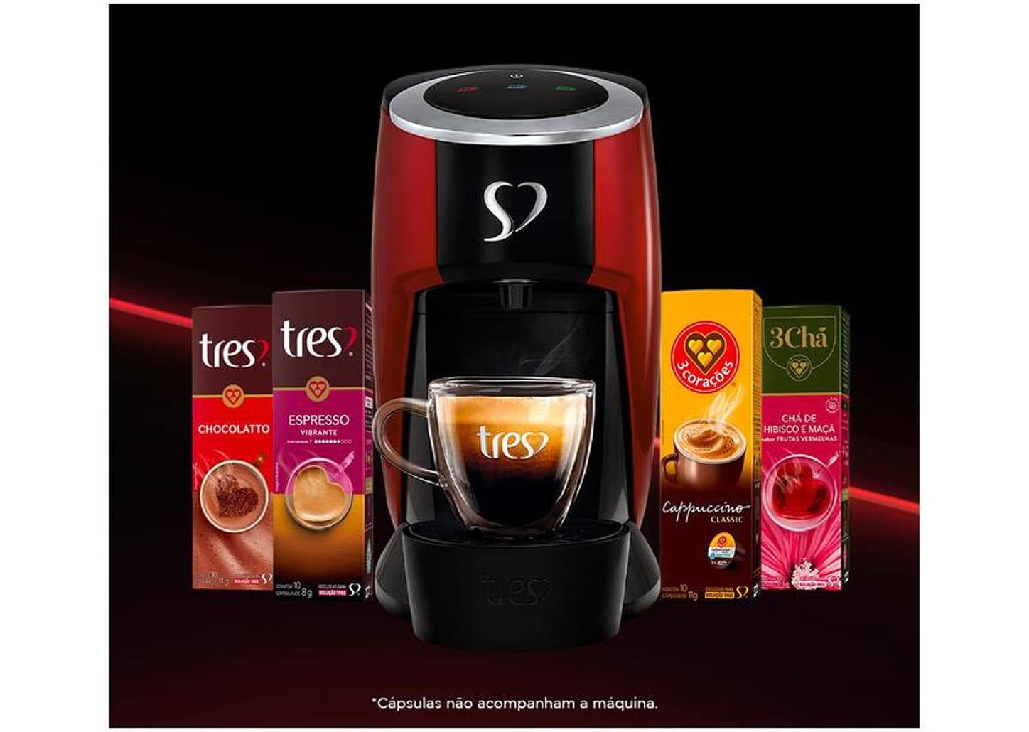 Cafeteira Espresso TRES 3 Corações Touch Vermelha