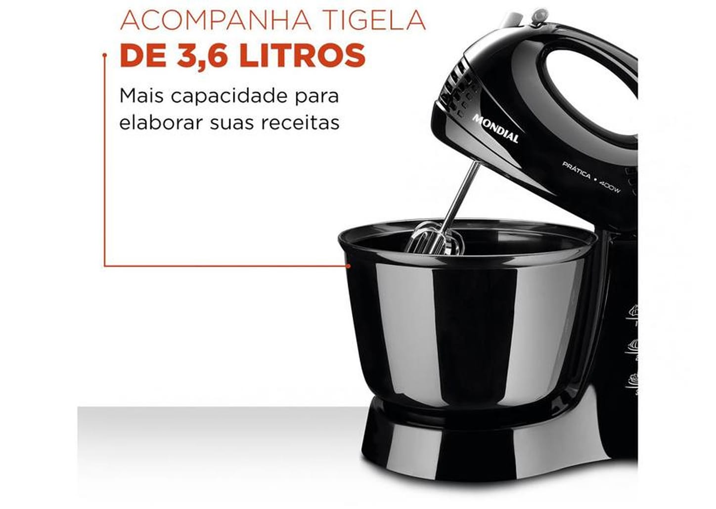 Batedeira Mondial Preto 400W Prática B-44-B 3 Velocidades