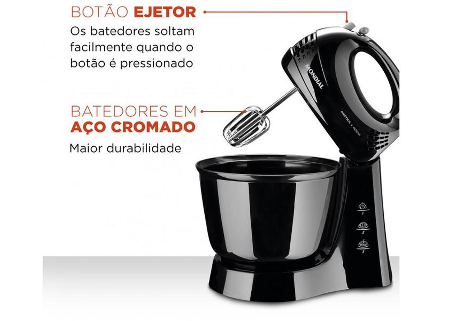 Batedeira Mondial Preto 400W Prática B-44-B 3 Velocidades