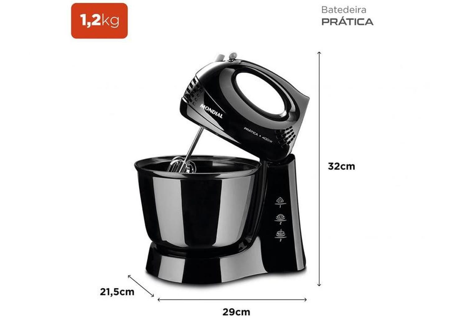 Batedeira Mondial Preto 400W Prática B-44-B 3 Velocidades