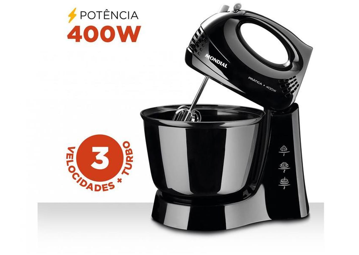 Batedeira Mondial Preto 400W Prática B-44-B 3 Velocidades