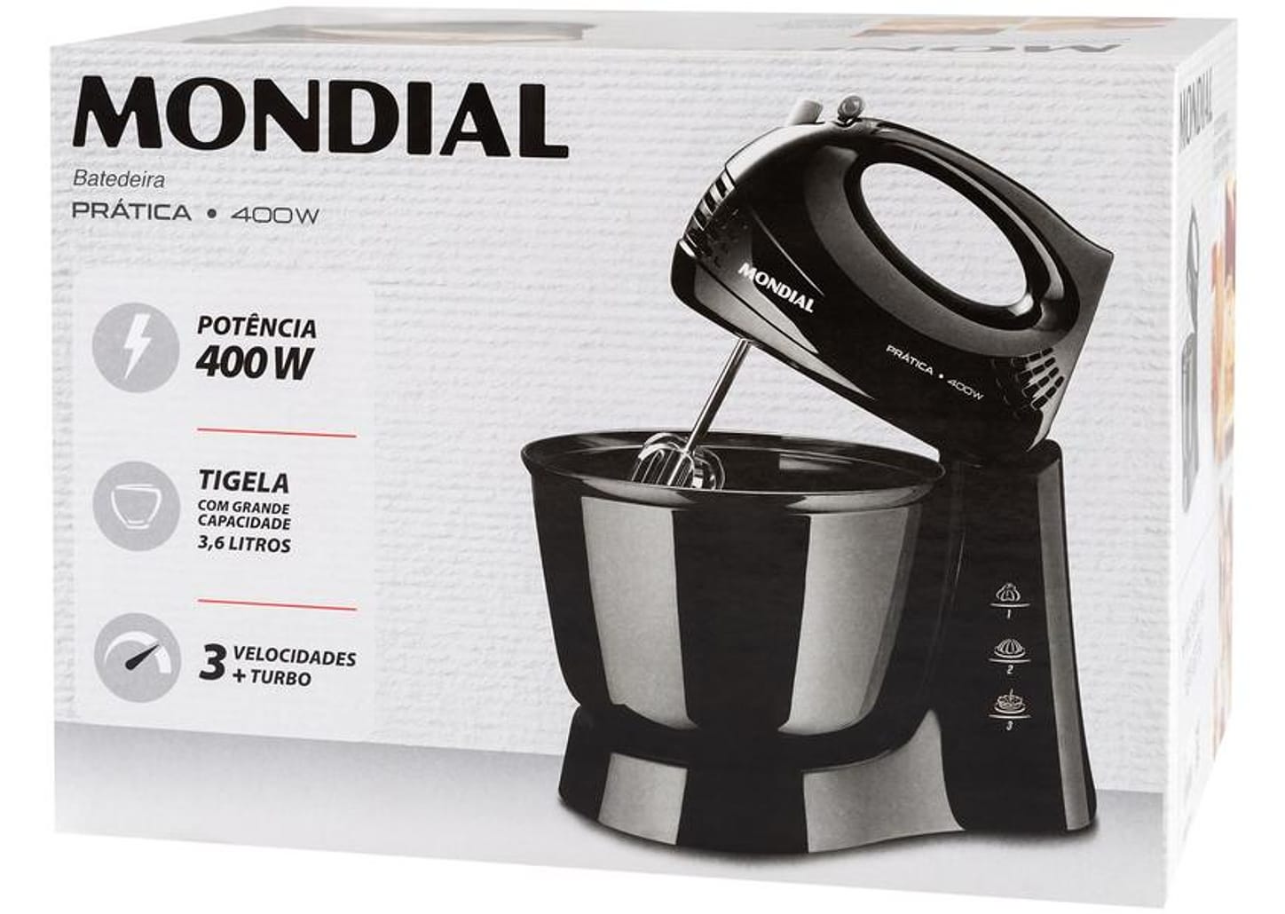 Batedeira Mondial Preto 400W Prática B-44-B 3 Velocidades