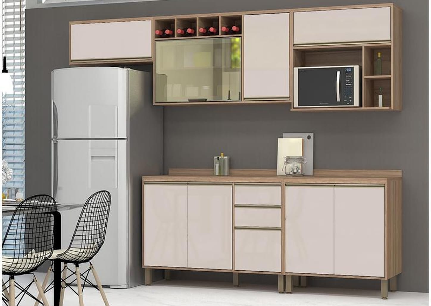 Cozinha Completa Luciane Parma com Balcão para Pia e Nicho para Micro-ondas 8 Portas