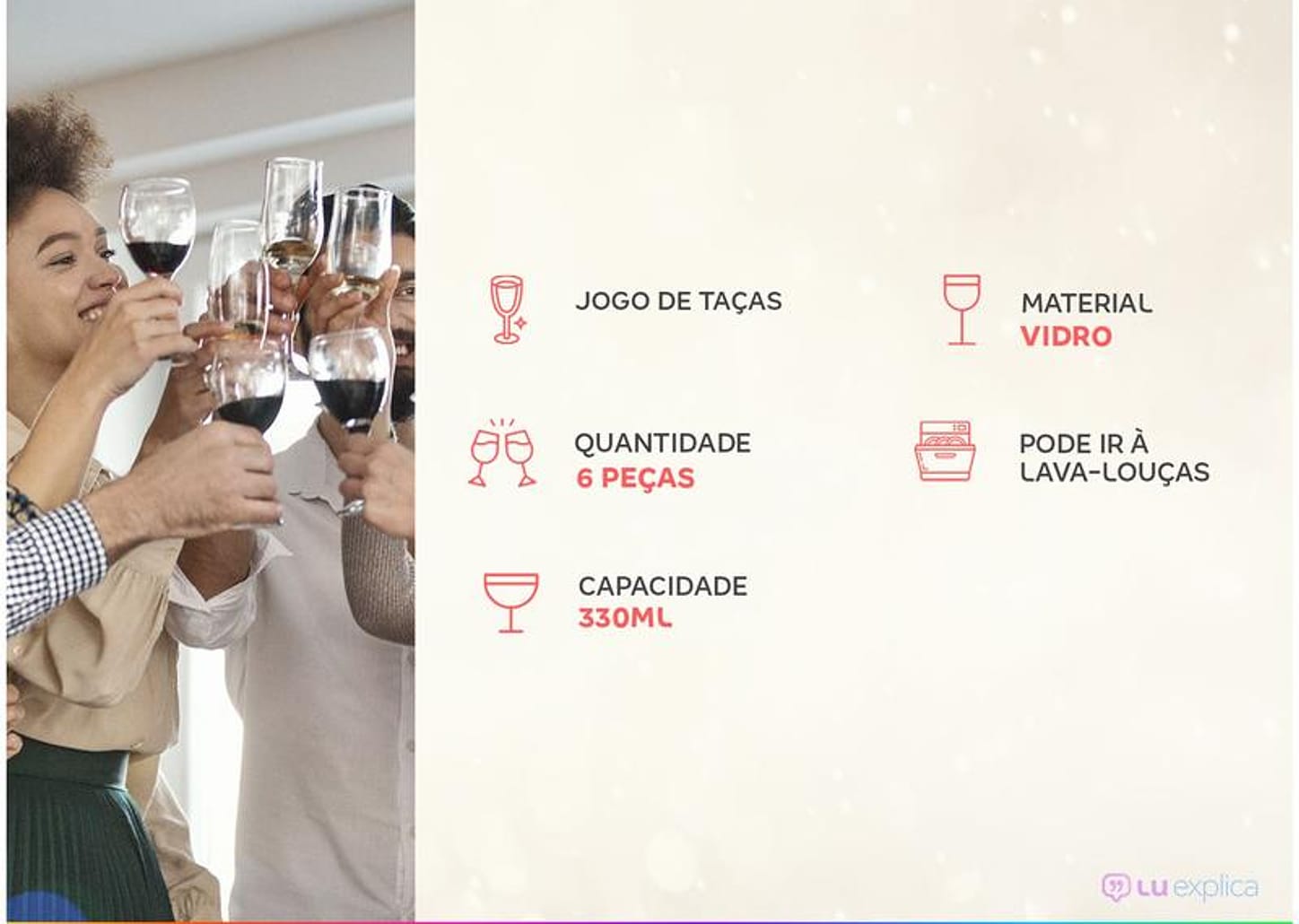 Jogo de Taças de Vidro 330ml 6 Peças Haus - Bico de Jaca Empire