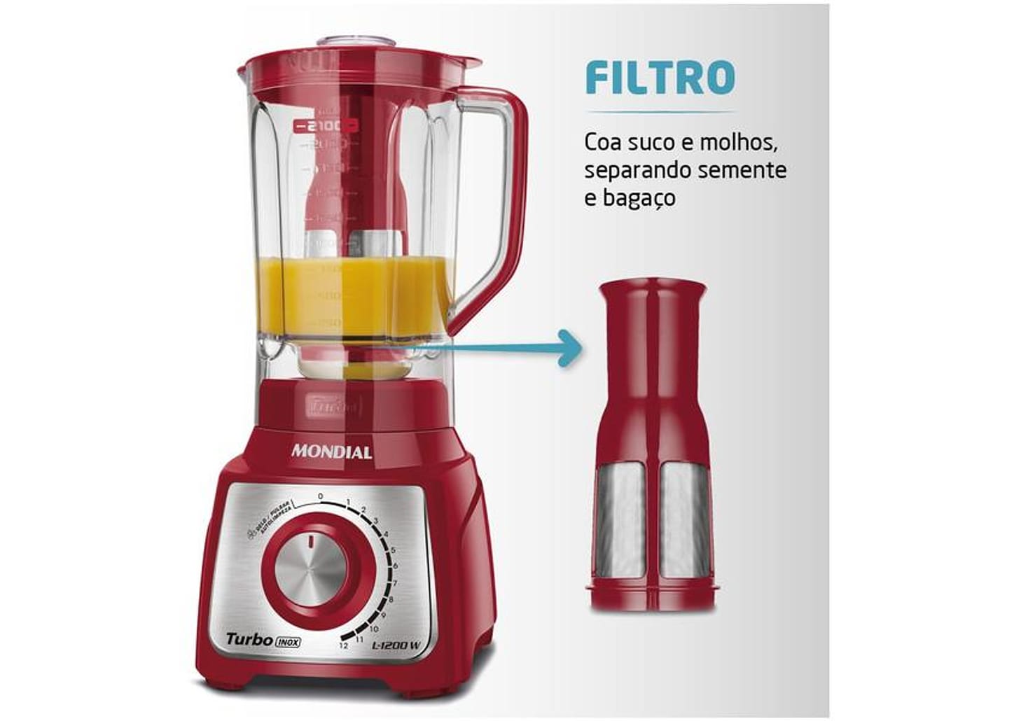 Liquidificador Mondial Turbo Inox L-1200 RI com Filtro 12 Velocidades 1200W