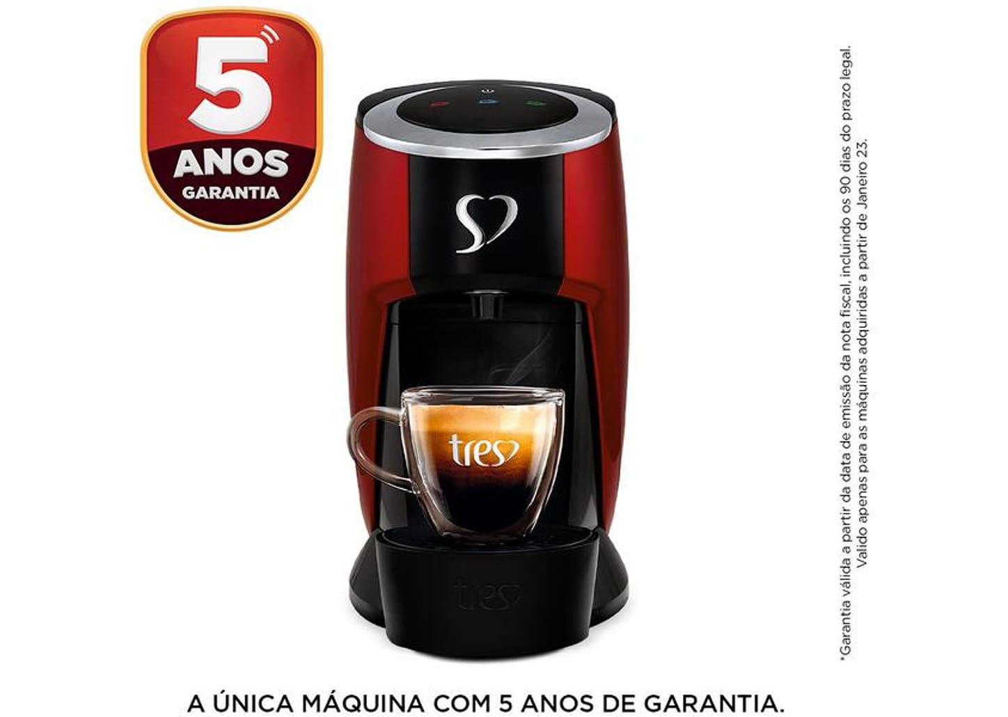 Cafeteira Espresso TRES 3 Corações Touch Vermelha