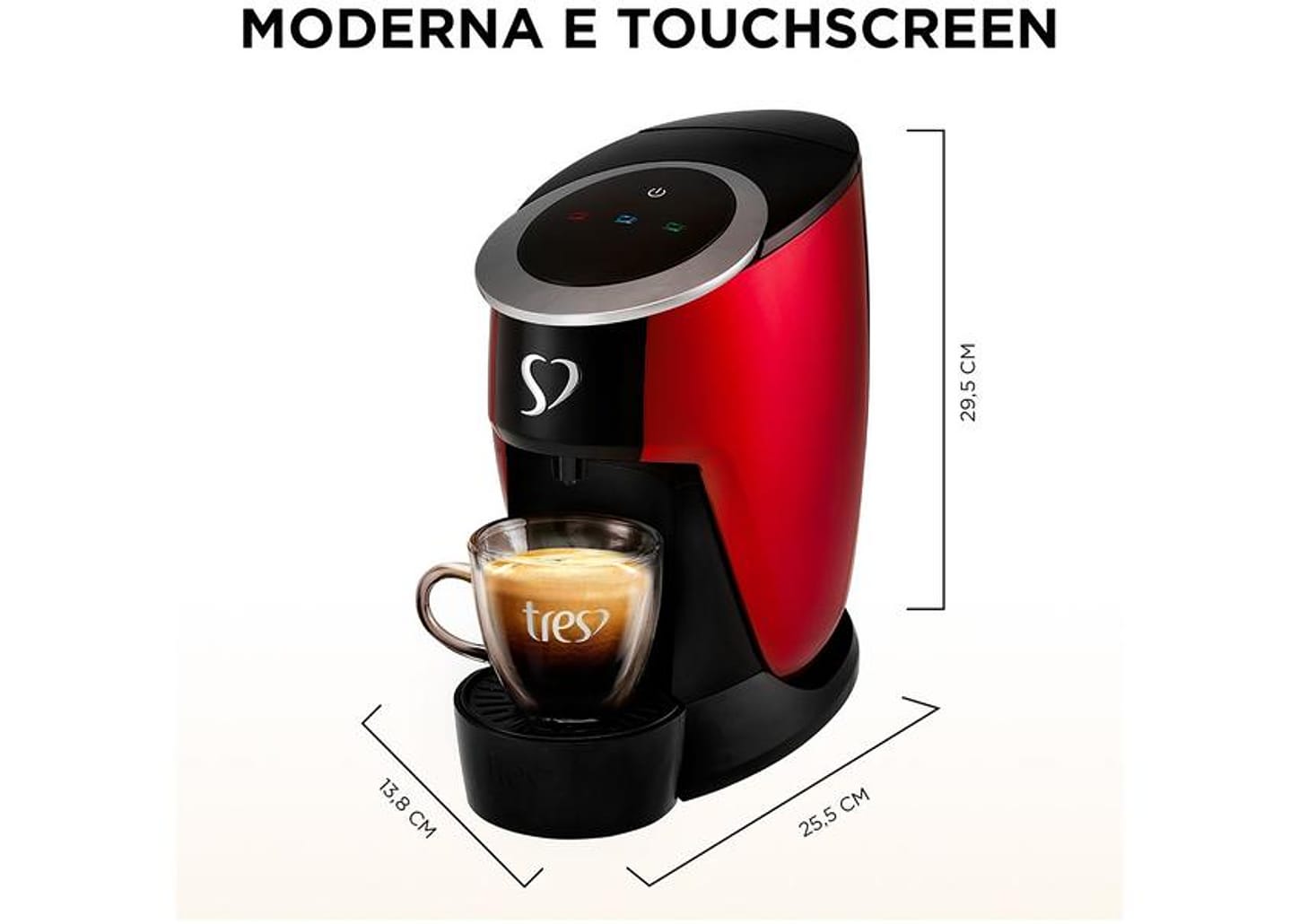 Cafeteira Espresso TRES 3 Corações Touch Vermelha
