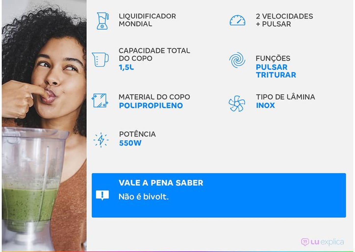 Liquidificador Mondial Easy Power L-550-W - Branco 2 Velocidades 550W