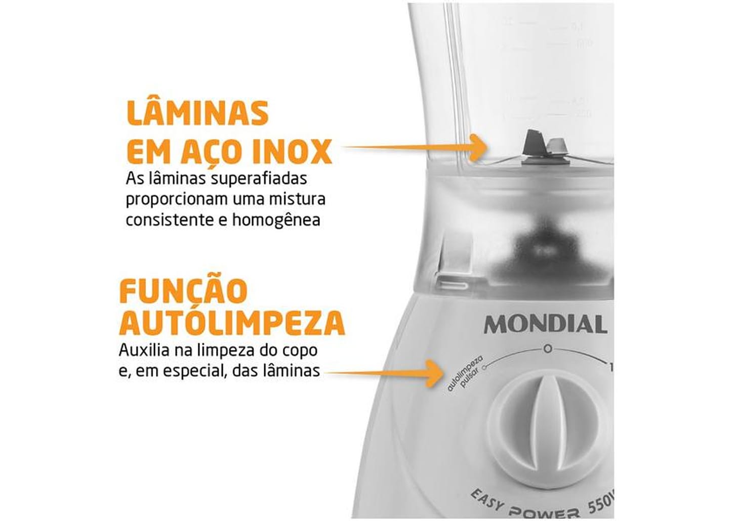 Liquidificador Mondial Easy Power L-550-W - Branco 2 Velocidades 550W