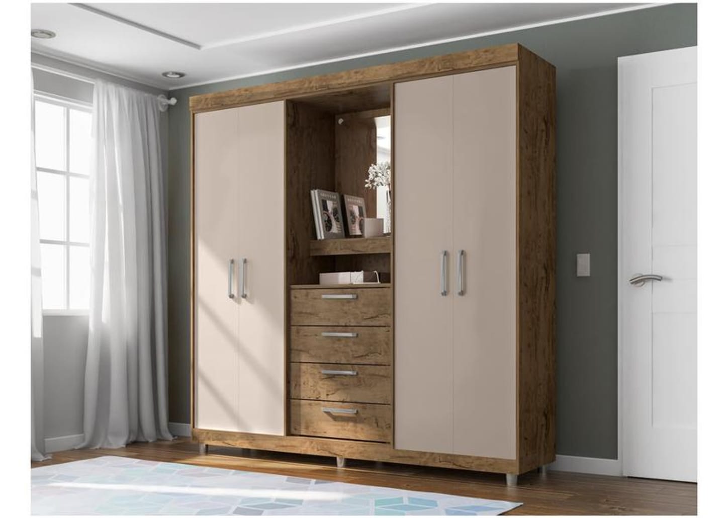 Guarda-roupa com Espelho 4 Portas 4 Gavetas Araplac Pequim