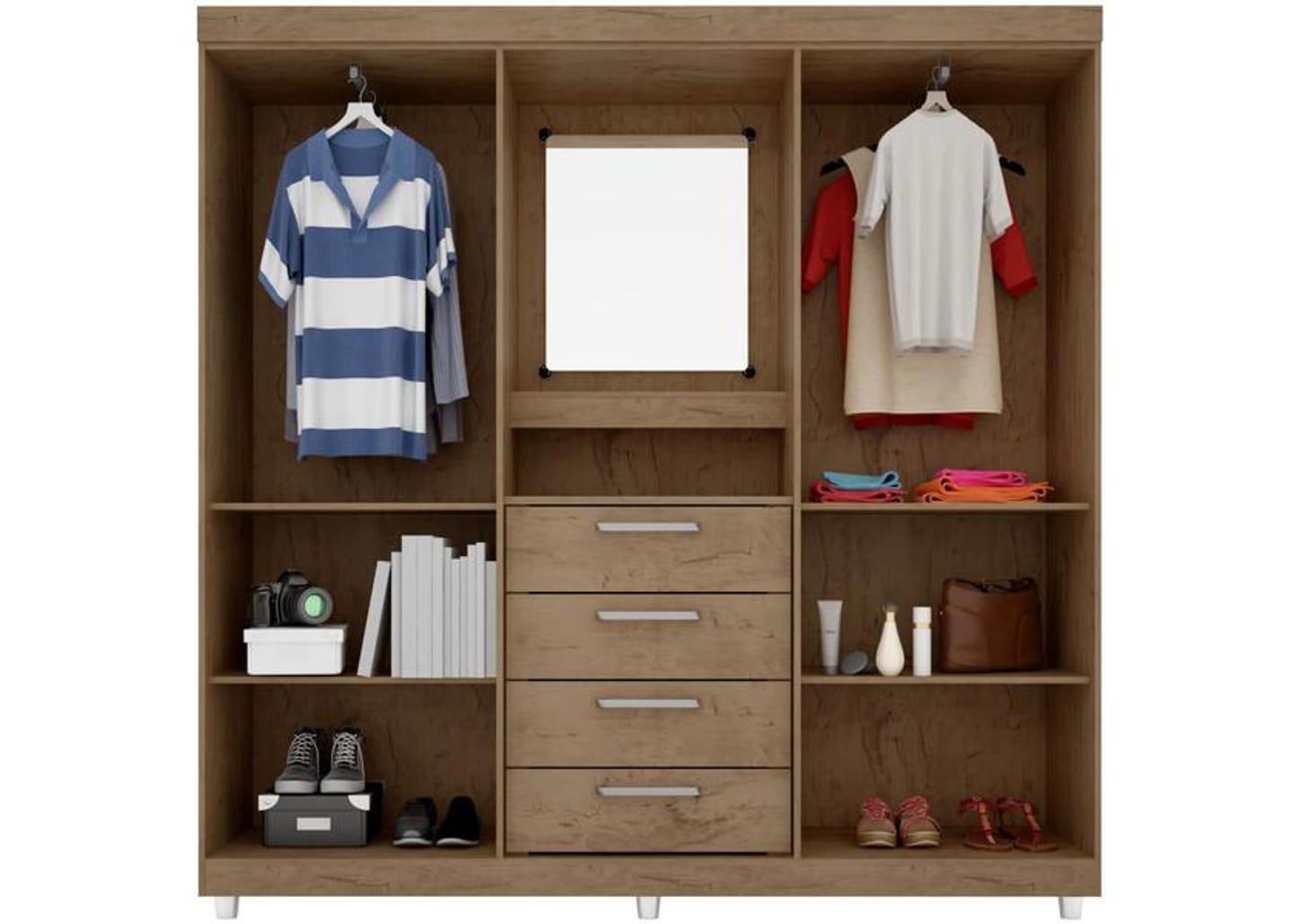 Guarda-roupa com Espelho 4 Portas 4 Gavetas Araplac Pequim