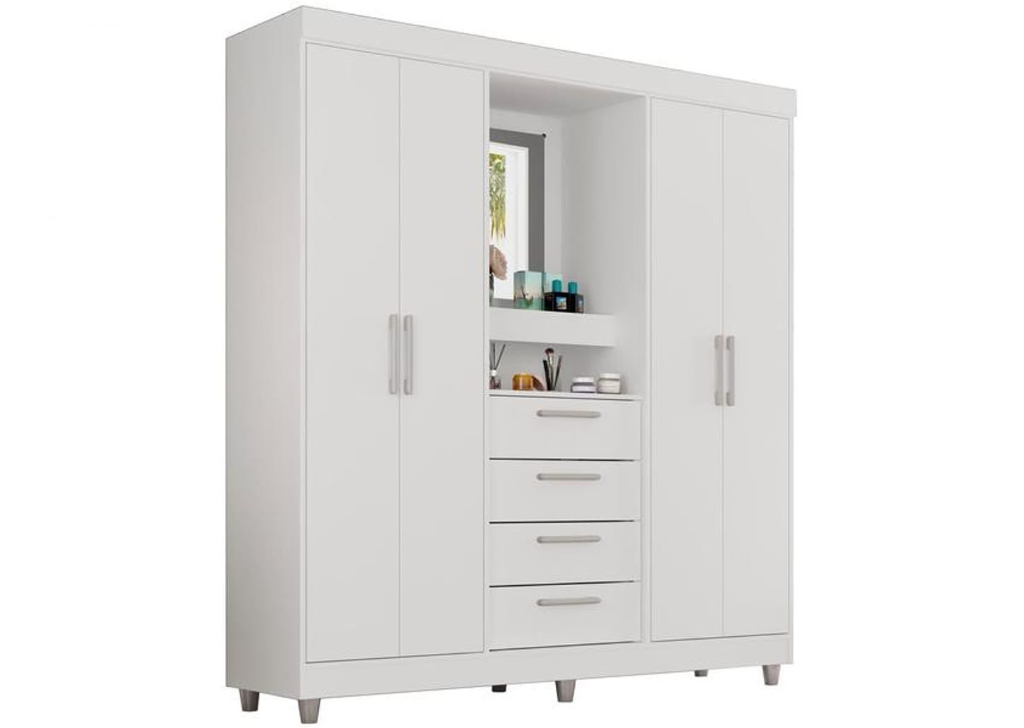 Guarda-roupa com Espelho 4 Portas 4 Gavetas Araplac Pequim