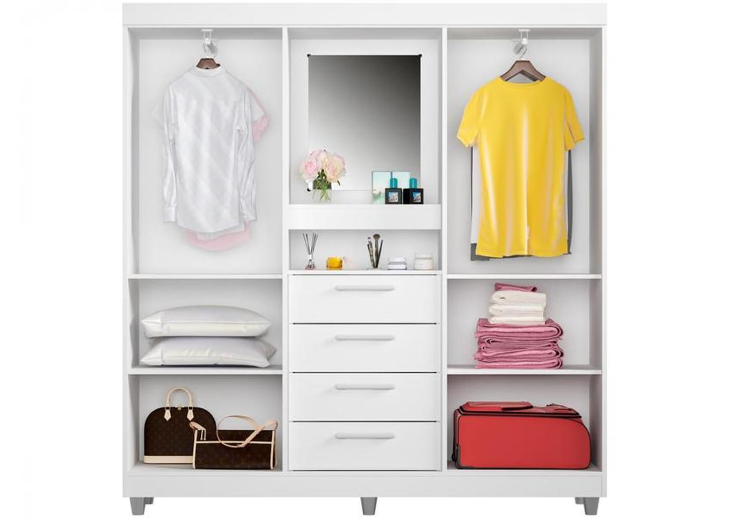 Guarda-roupa com Espelho 4 Portas 4 Gavetas Araplac Pequim