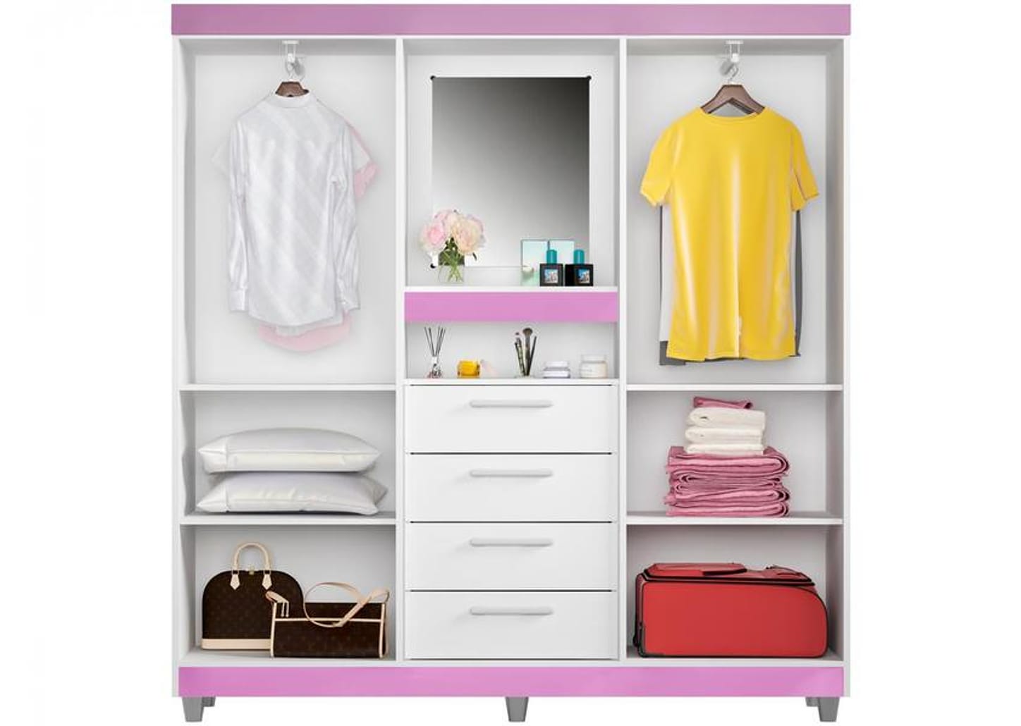 Guarda-roupa com Espelho 4 Portas 4 Gavetas Araplac Pequim