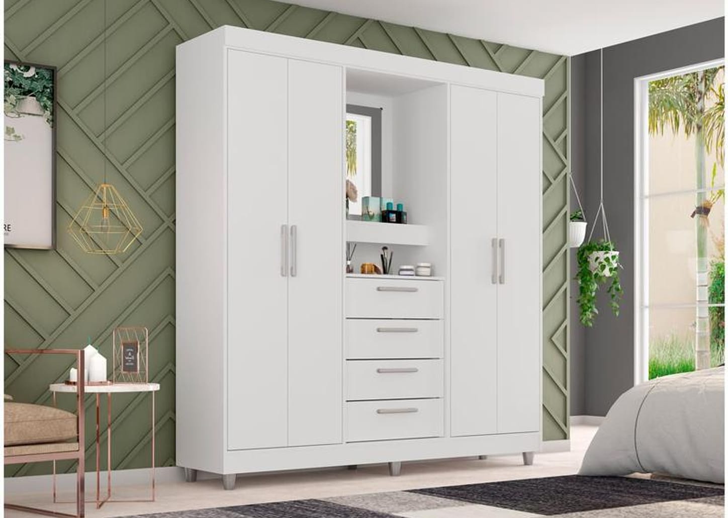 Guarda-roupa com Espelho 4 Portas 4 Gavetas Araplac Pequim