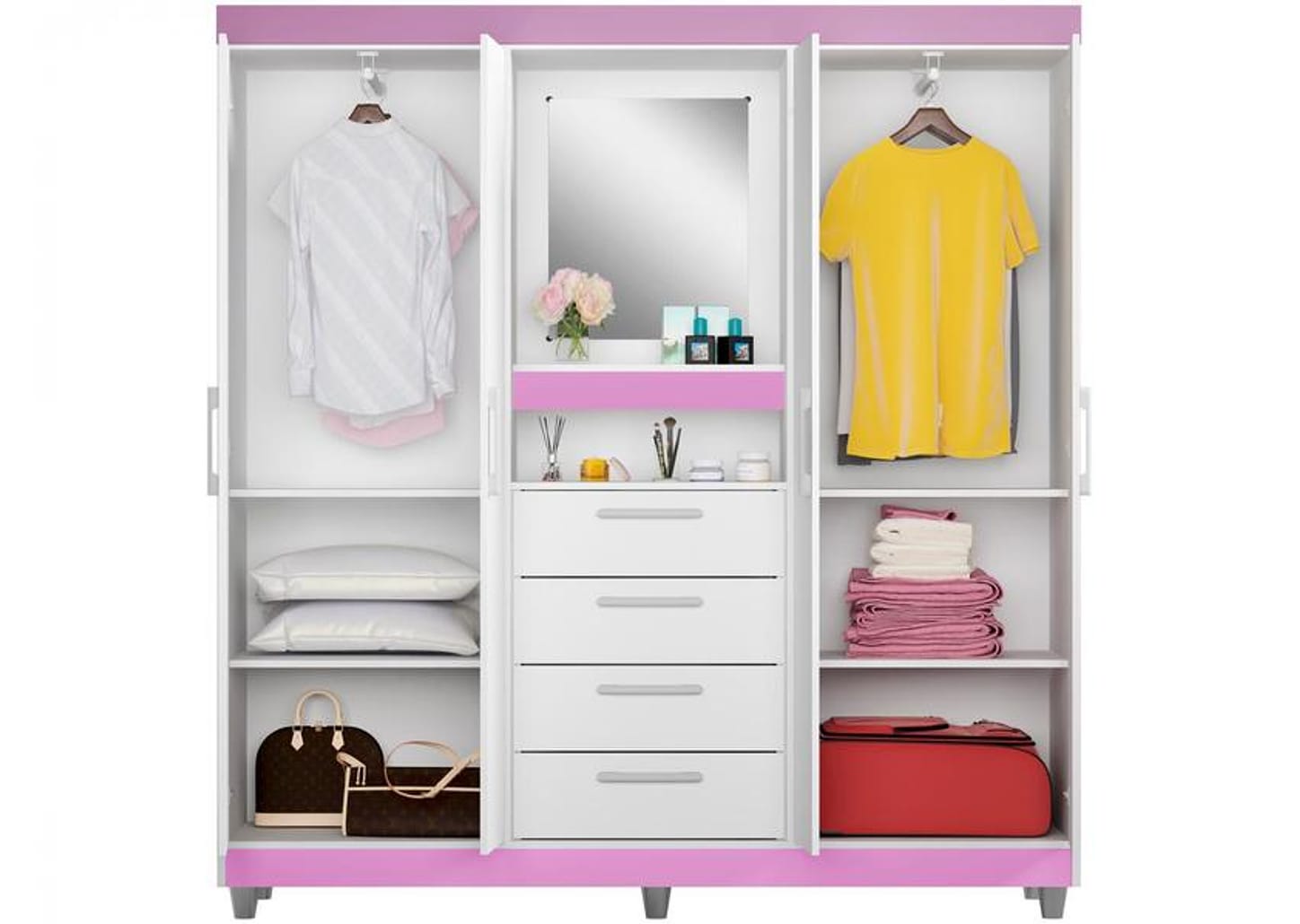 Guarda-roupa com Espelho 4 Portas 4 Gavetas Araplac Pequim