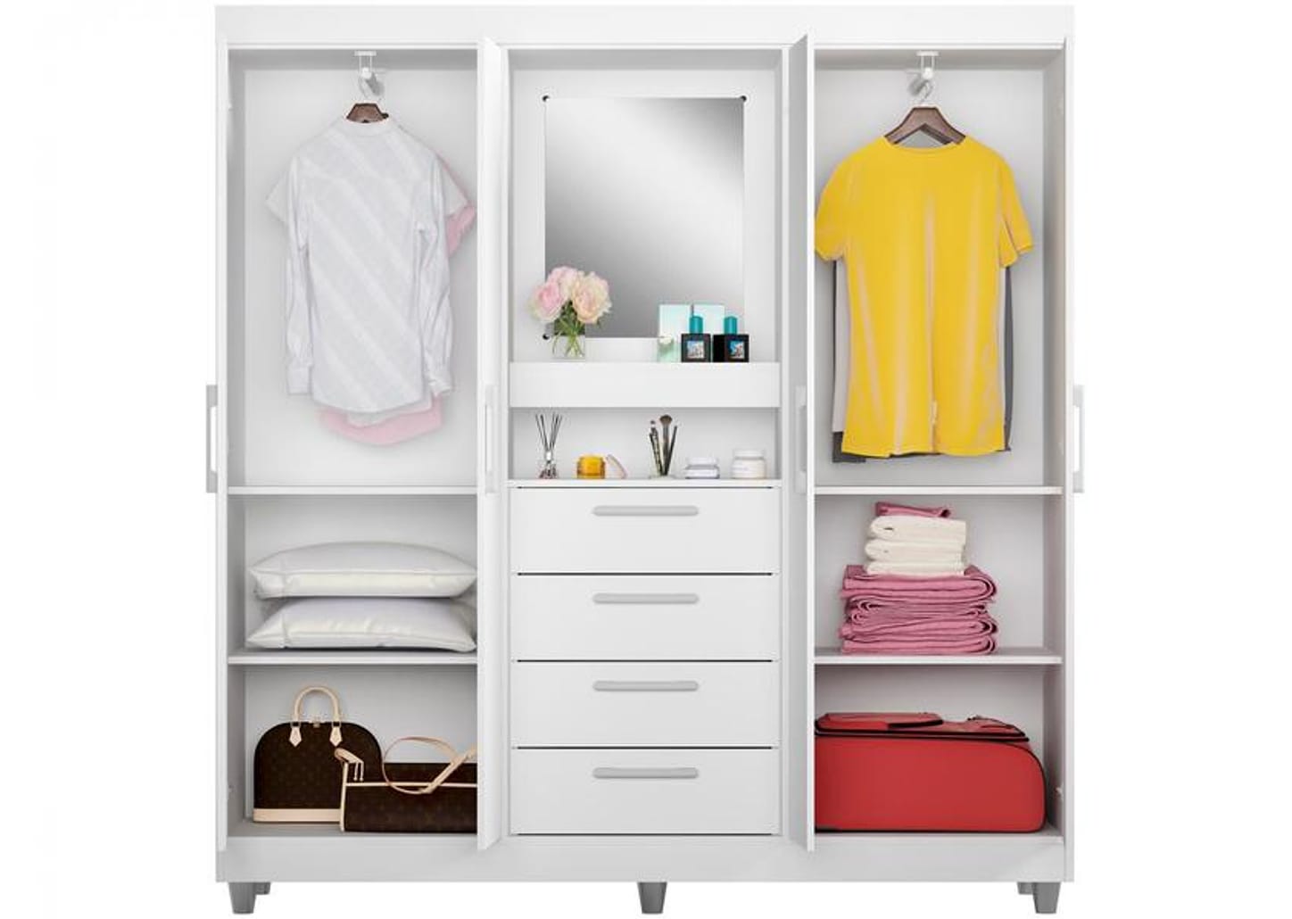 Guarda-roupa com Espelho 4 Portas 4 Gavetas Araplac Pequim