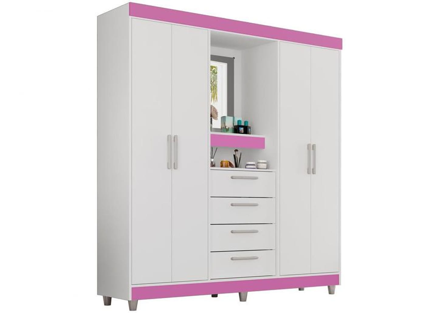 Guarda-roupa com Espelho 4 Portas 4 Gavetas Araplac Pequim