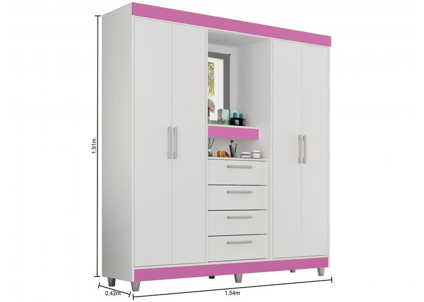 Guarda-roupa com Espelho 4 Portas 4 Gavetas Araplac Pequim