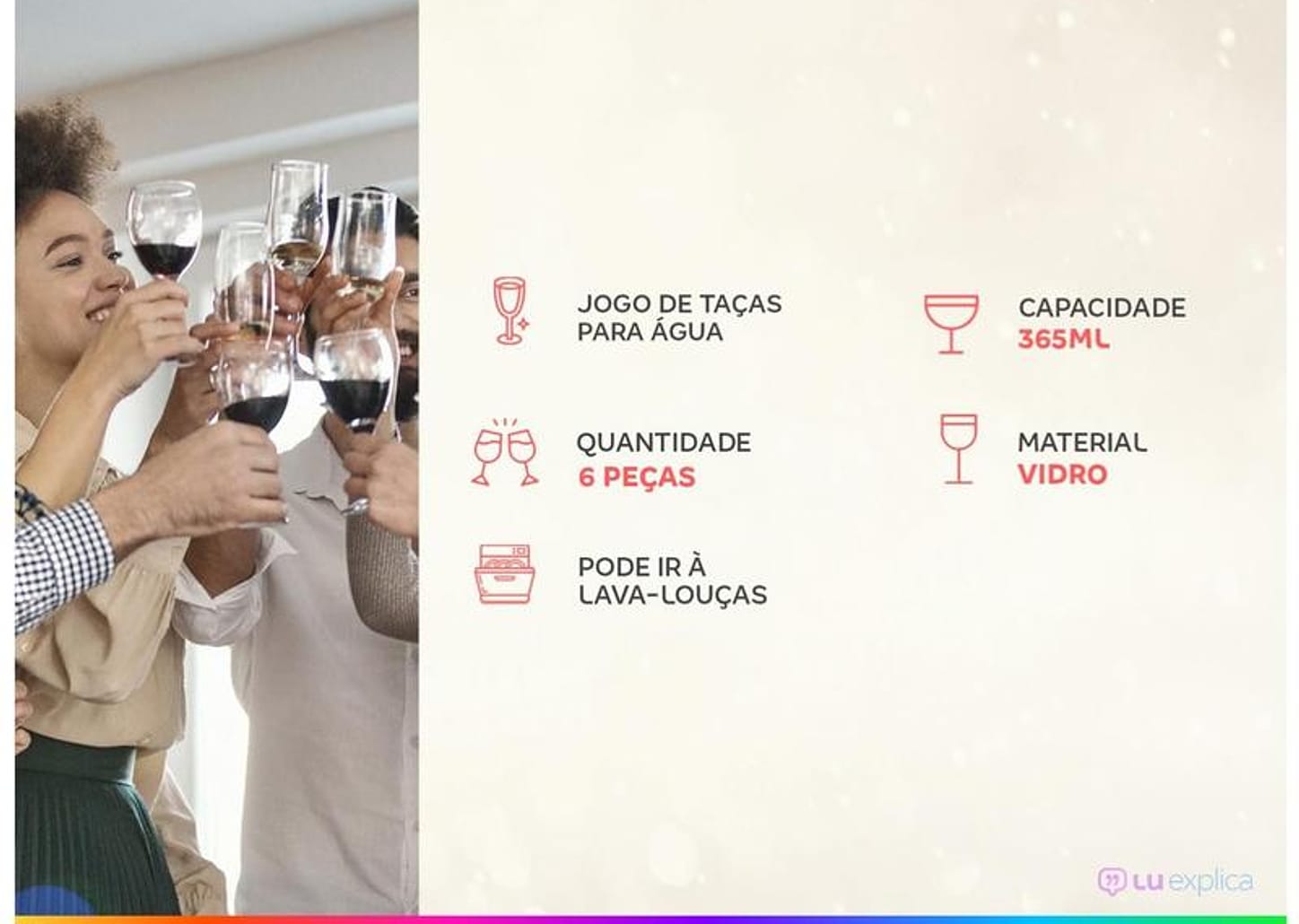 Jogo de Taças para Água Vidro 6 Peças 365ml - Nadir Lírio