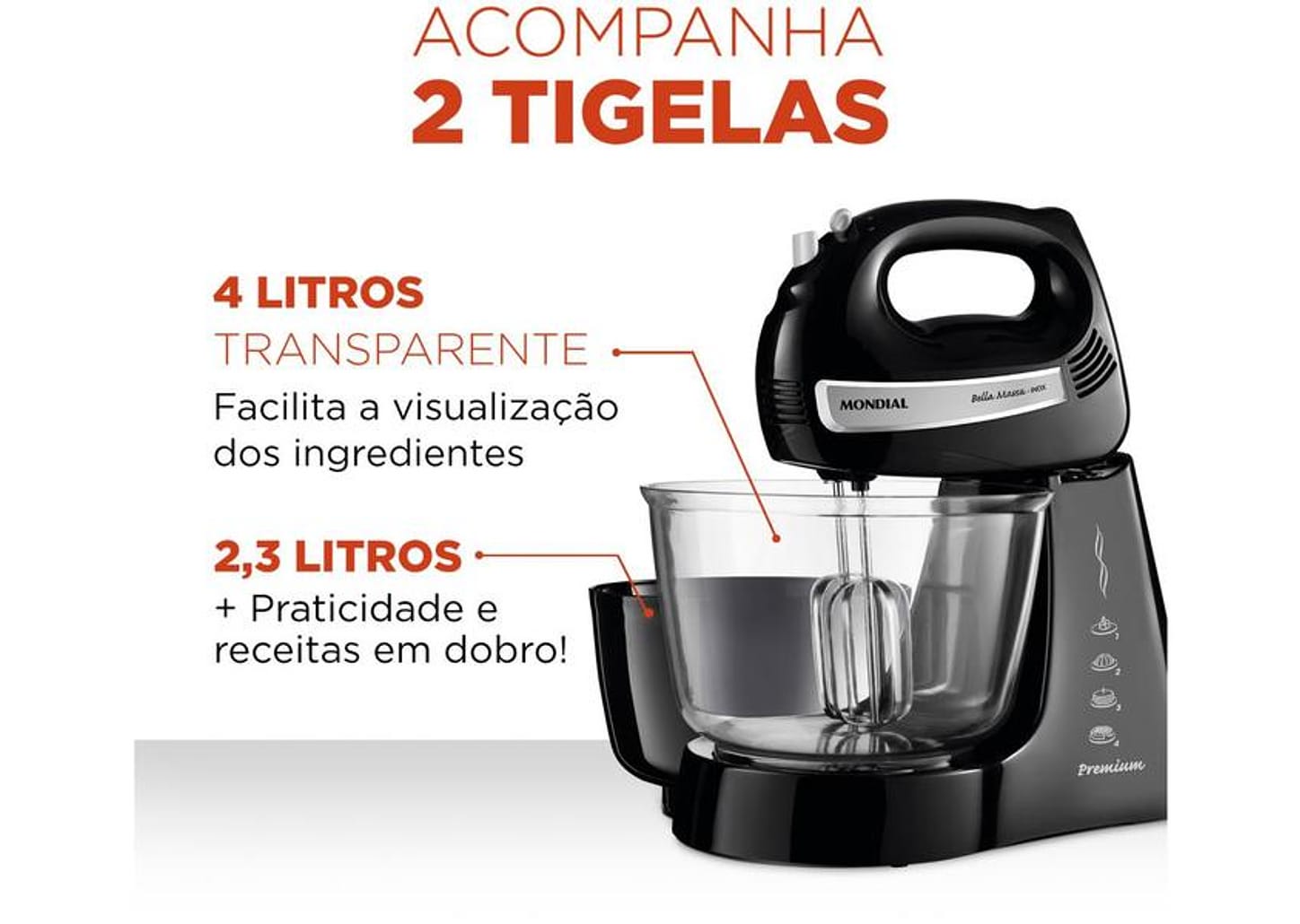 Batedeira Mondial 400W Bella Massa B-23 NP 4 Velocidades