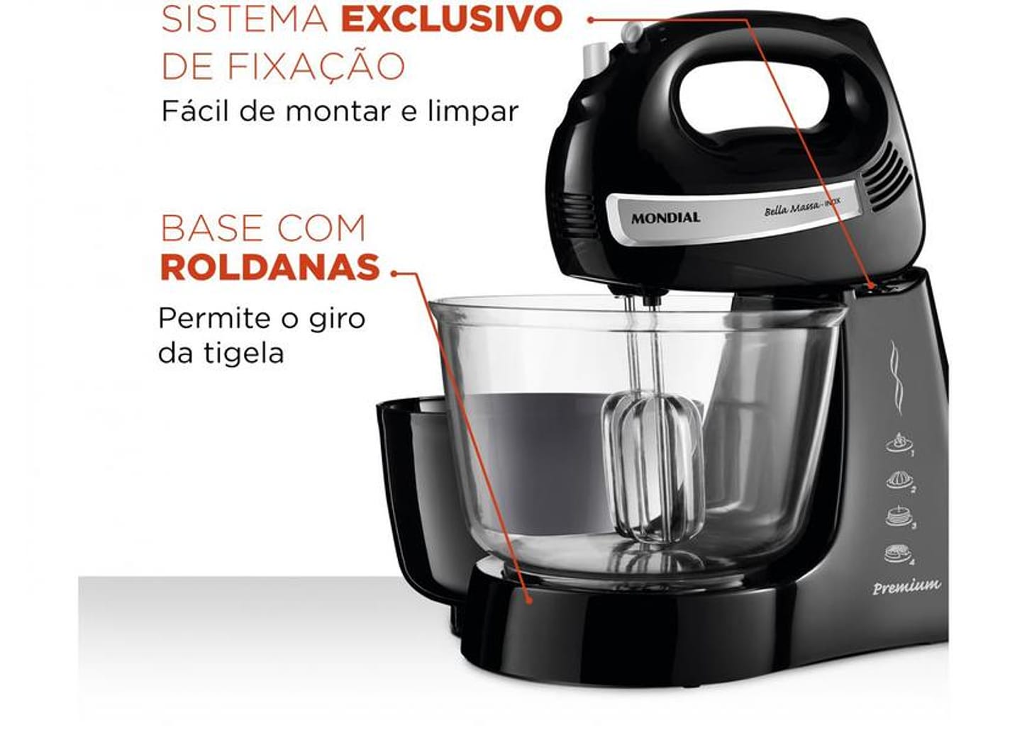 Batedeira Mondial 400W Bella Massa B-23 NP 4 Velocidades