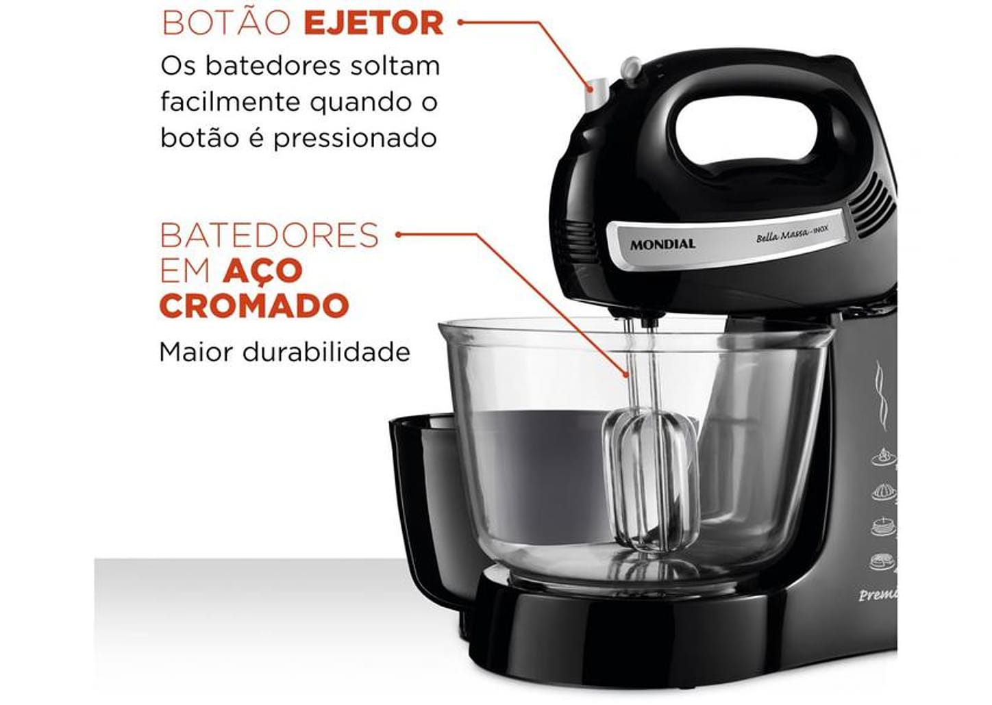 Batedeira Mondial 400W Bella Massa B-23 NP 4 Velocidades