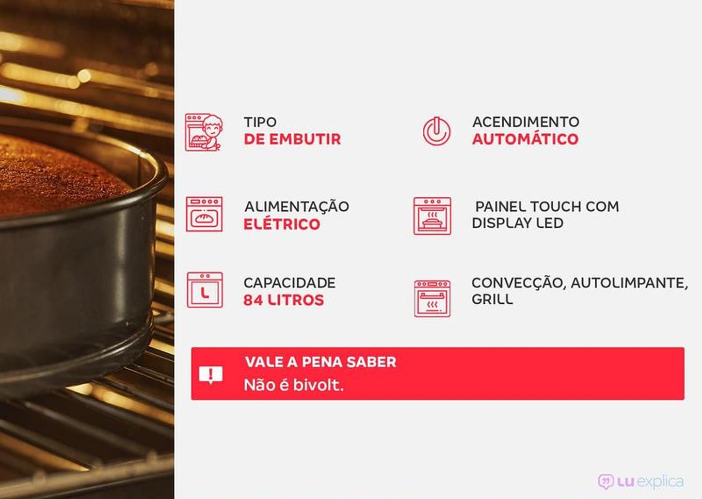 Forno Elétrico de Embutir Brastemp de Convecção - Grill Autolimpante com Timer 84L BOC84AE