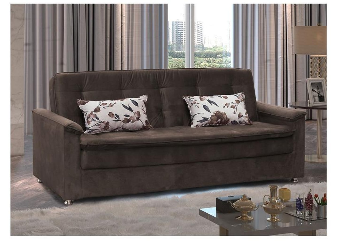 Sofá-cama Casal 3 Lugares Reclinável Veludo - Matrix Nanda