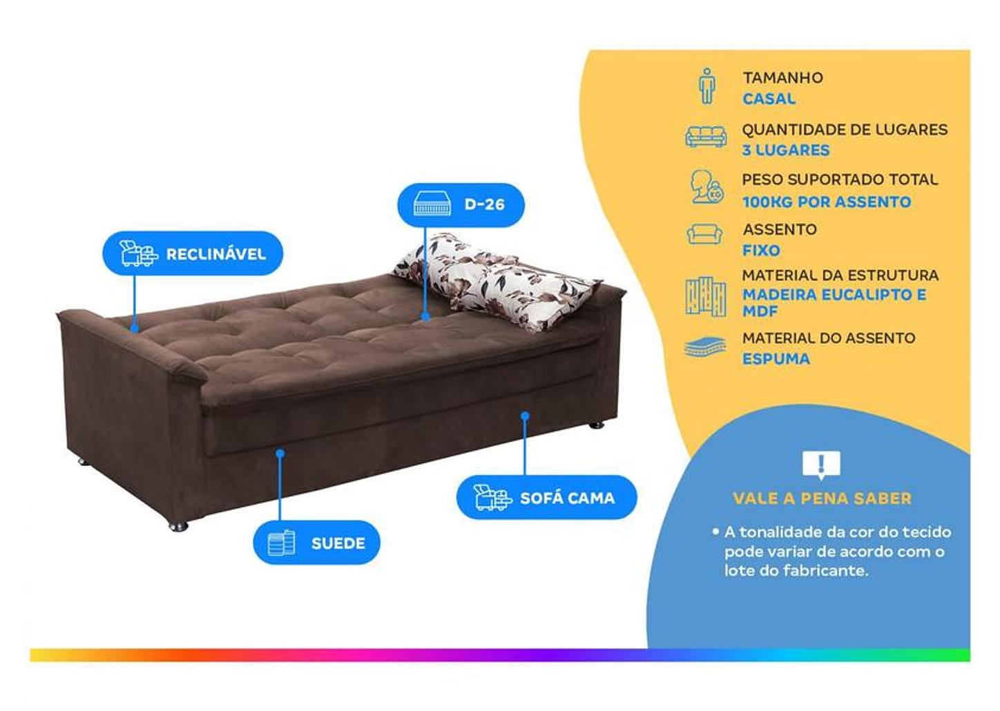 Sofá-cama Casal 3 Lugares Reclinável Veludo - Matrix Nanda