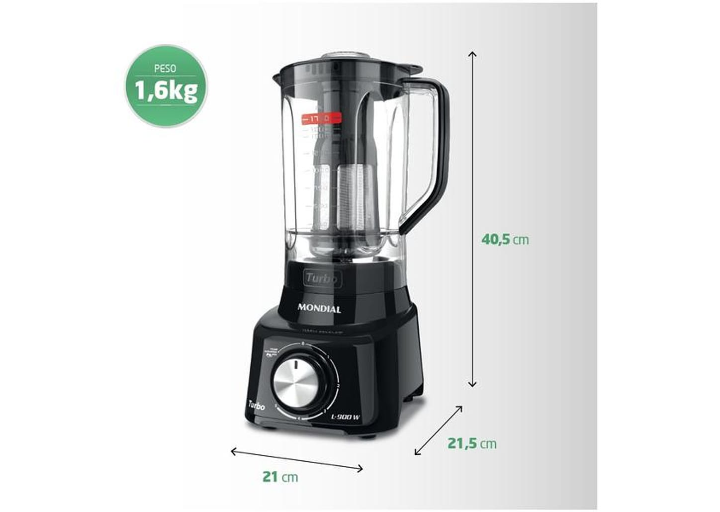 Liquidificador Mondial Turbo L-900 FB Copo - Preto Com Filtro 05 Velocidades 900W