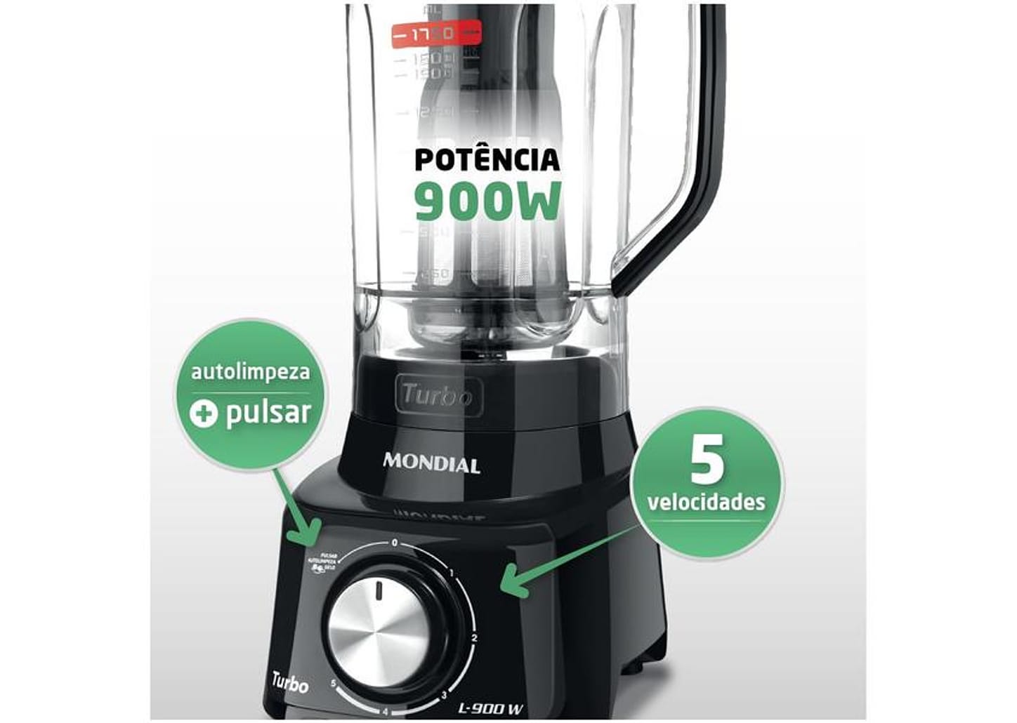 Liquidificador Mondial Turbo L-900 FB Copo - Preto Com Filtro 05 Velocidades 900W