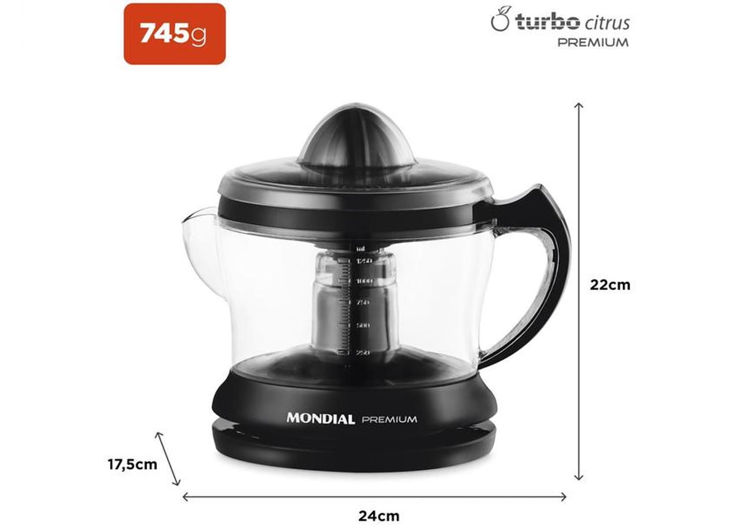 Espremedor de Frutas Mondial E-02 Premium - Elétrico 30W 1,25L Automático