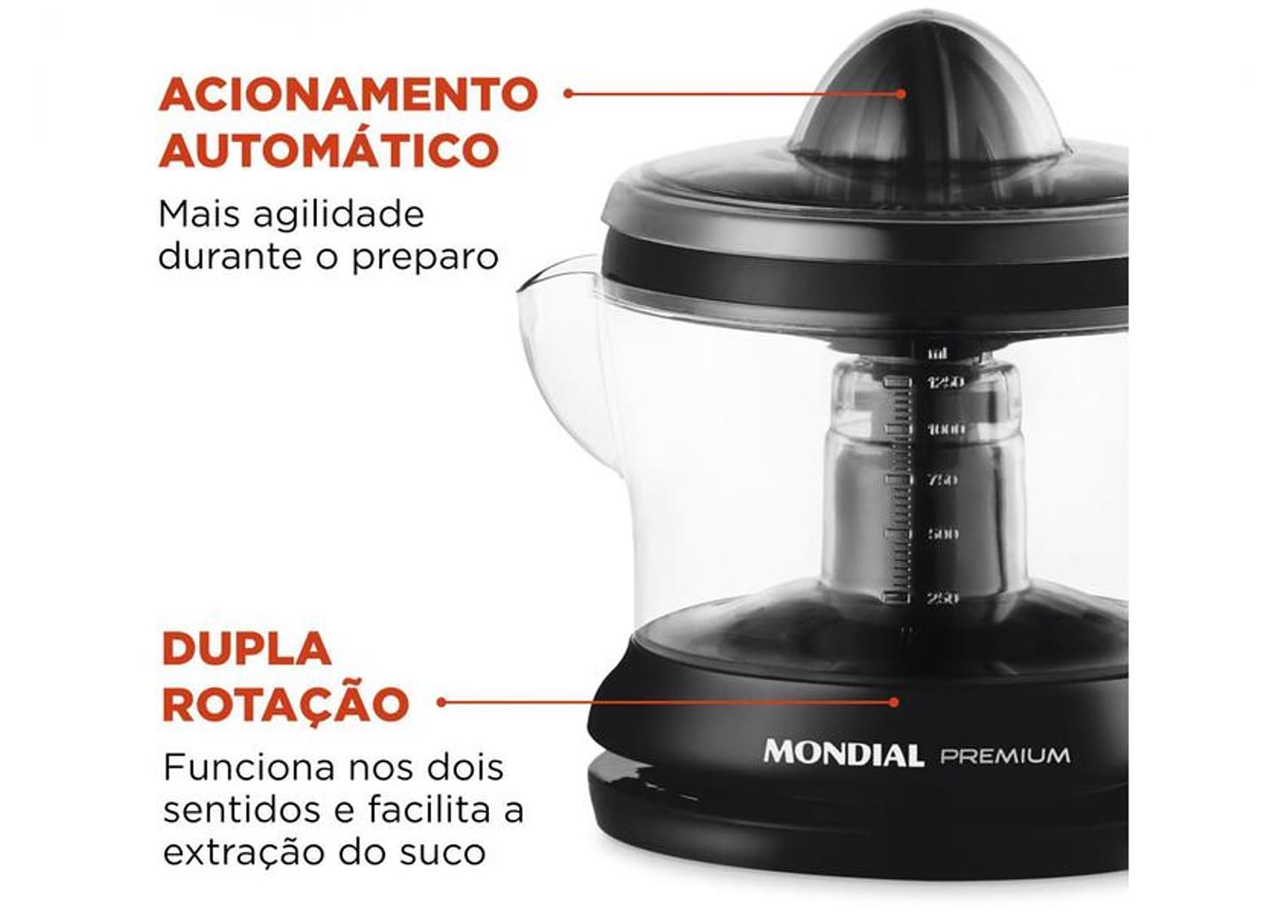 Espremedor de Frutas Mondial E-02 Premium - Elétrico 30W 1,25L Automático