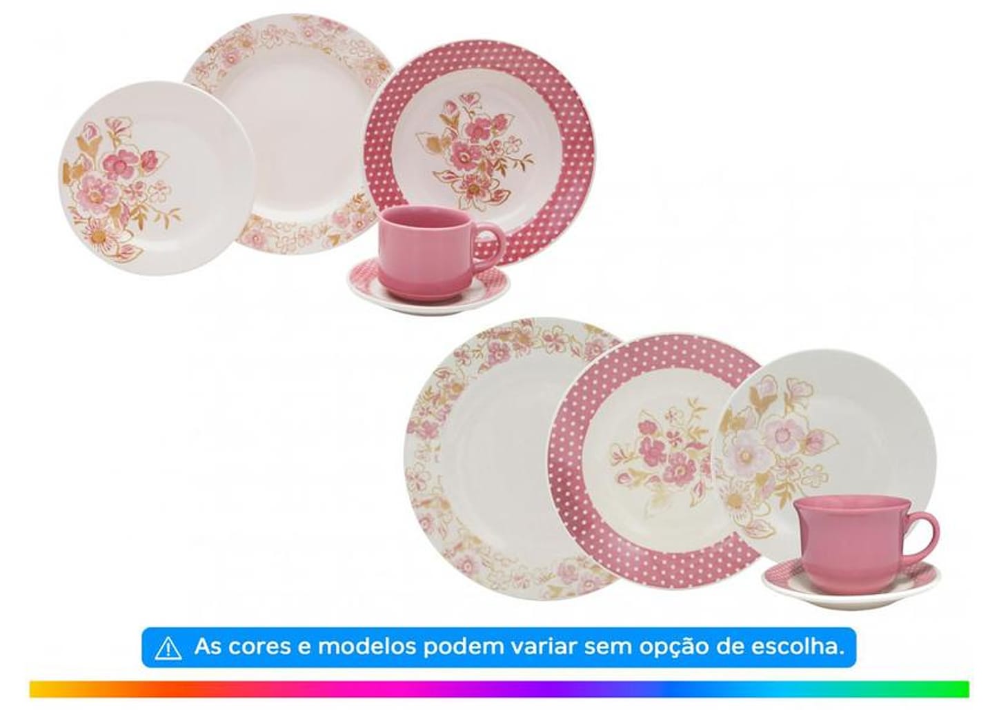 Aparelho de Jantar Chá 30 Peças Biona - Cerâmica Redondo Rosa Donna AE30-5160