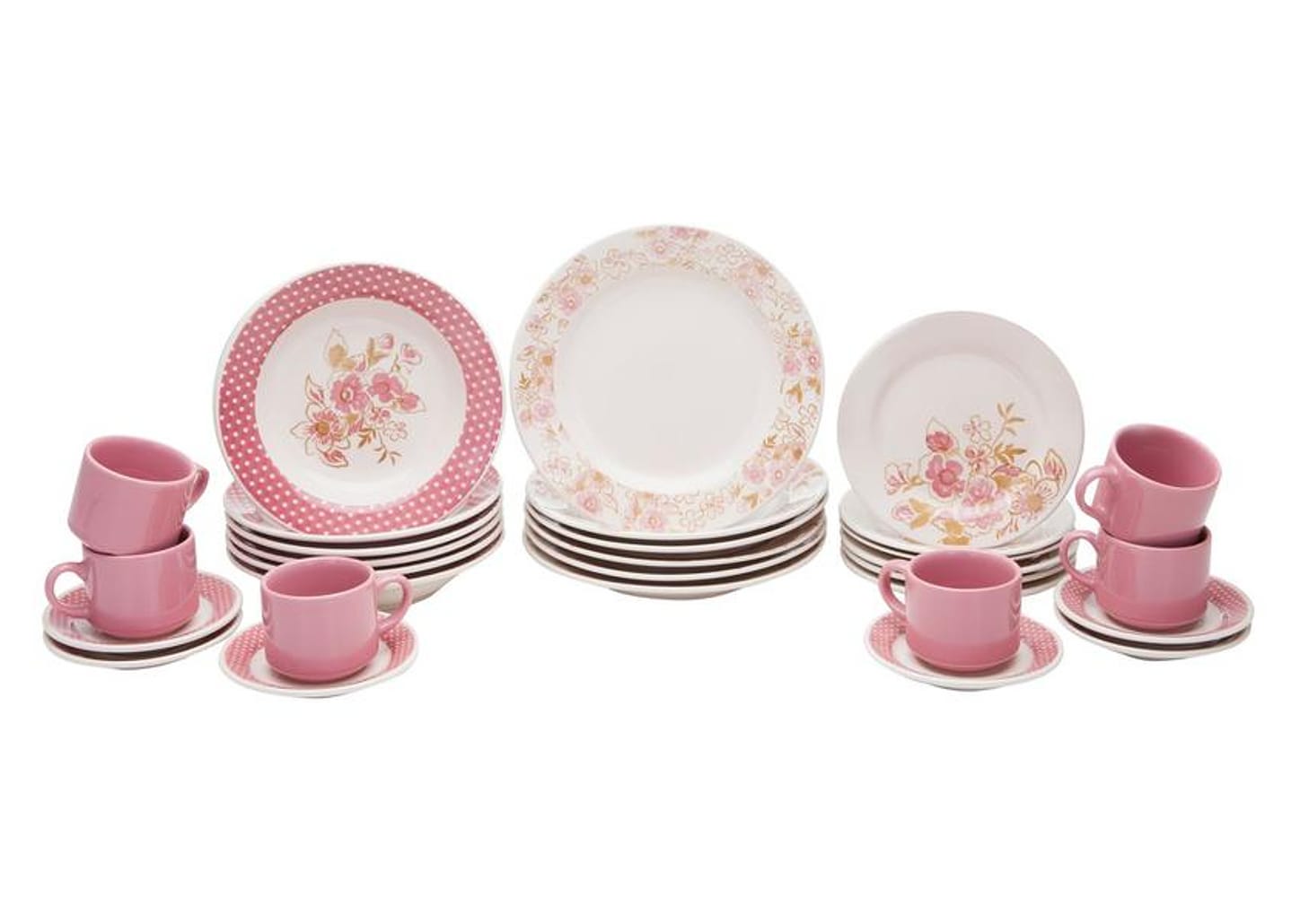 Aparelho de Jantar Chá 30 Peças Biona - Cerâmica Redondo Rosa Donna AE30-5160