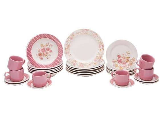 Aparelho de Jantar Chá 30 Peças Biona - Cerâmica Redondo Rosa Donna AE30-5160