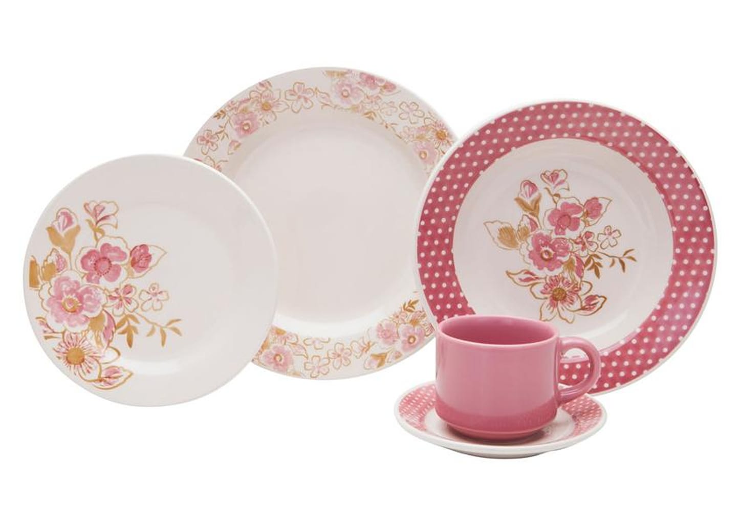 Aparelho de Jantar Chá 30 Peças Biona - Cerâmica Redondo Rosa Donna AE30-5160