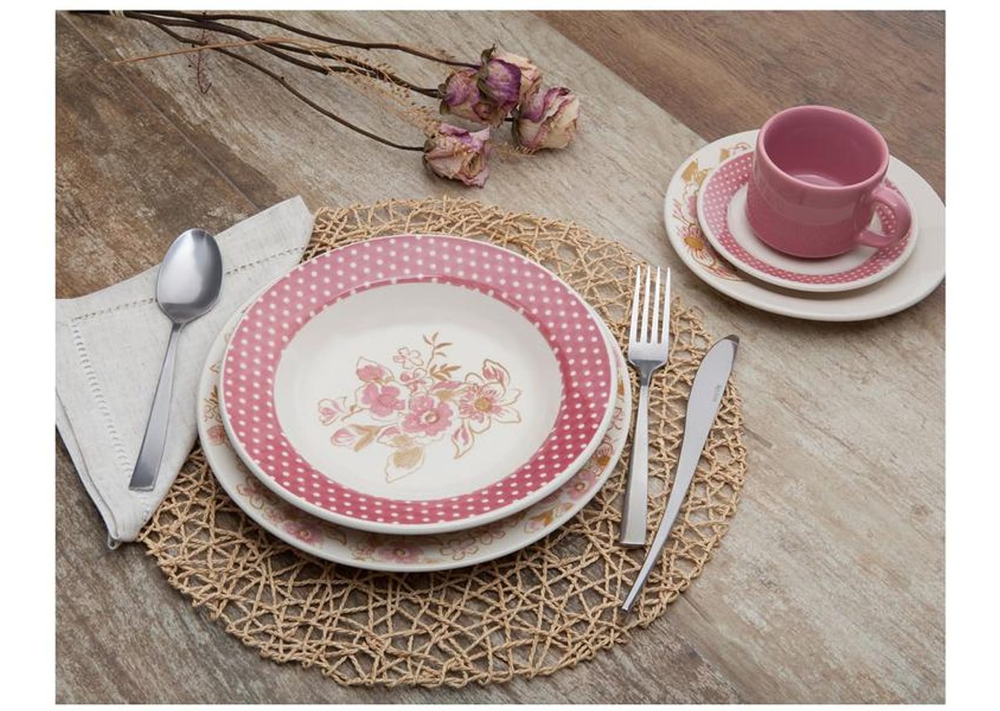 Aparelho de Jantar Chá 30 Peças Biona - Cerâmica Redondo Rosa Donna AE30-5160