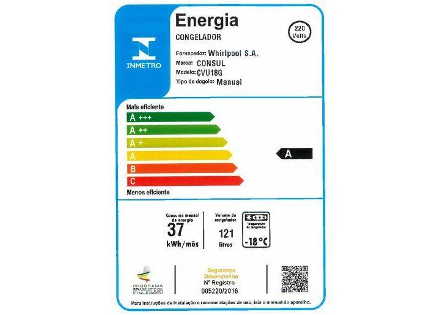 Freezer Vertical Consul 1 Porta 121L CVU18GB