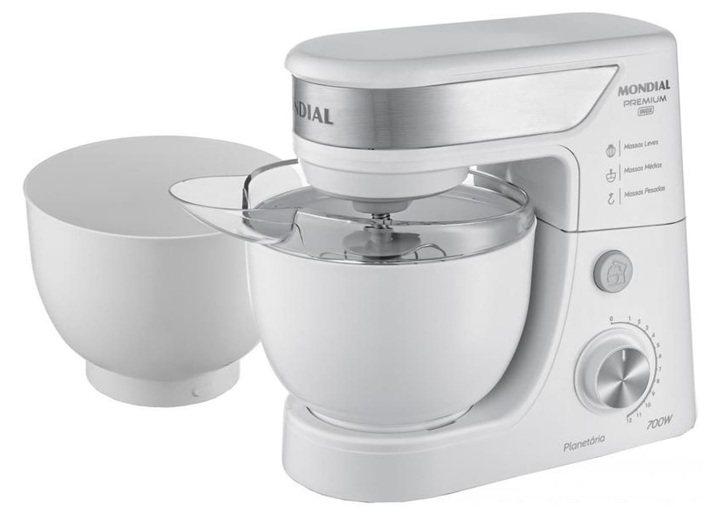 Batedeira Planetária Mondial Branco e Inox 700W - Premium 12 Velocidades