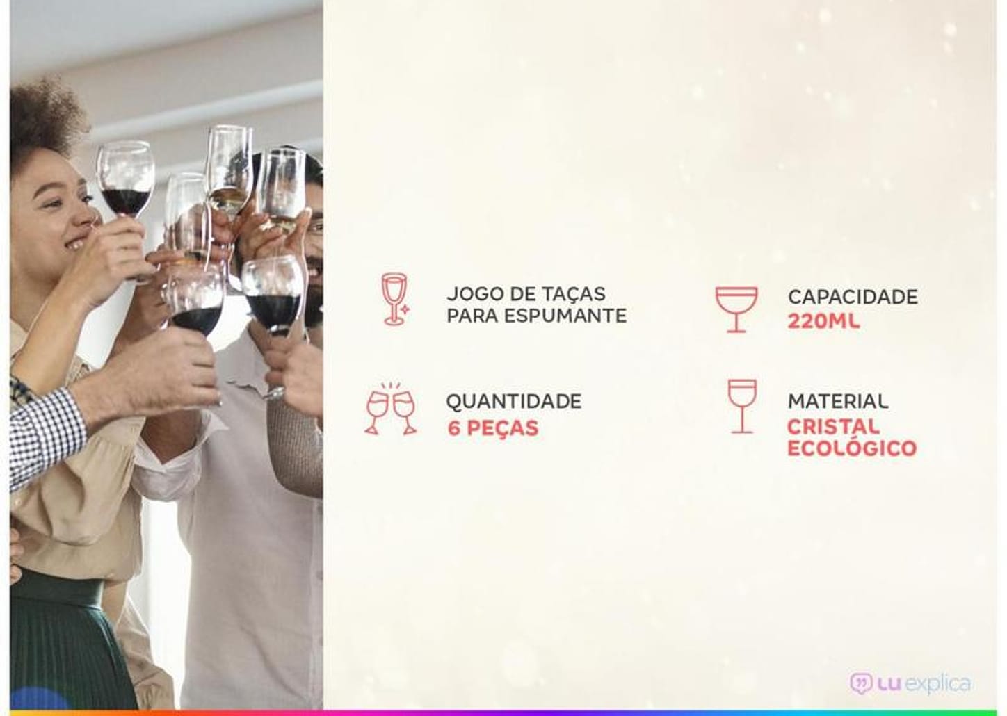 Jogo de Taças para Espumante de Cristal 220ml 6 Peças Haus Sense Bohemia